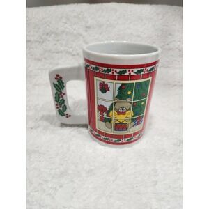 Vintage 1993 Houston Foods Christmas Mug Teddy Bears in Window Holiday Coffee...